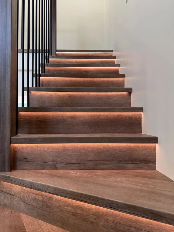 Staircase with lit steps
